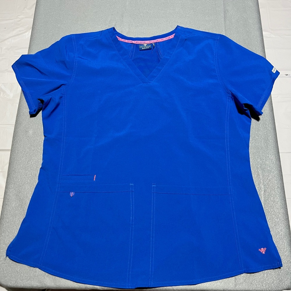 Med Couture 8579 Royal Blue V-Neck Scrub Top XL Breathable Back Pockets
